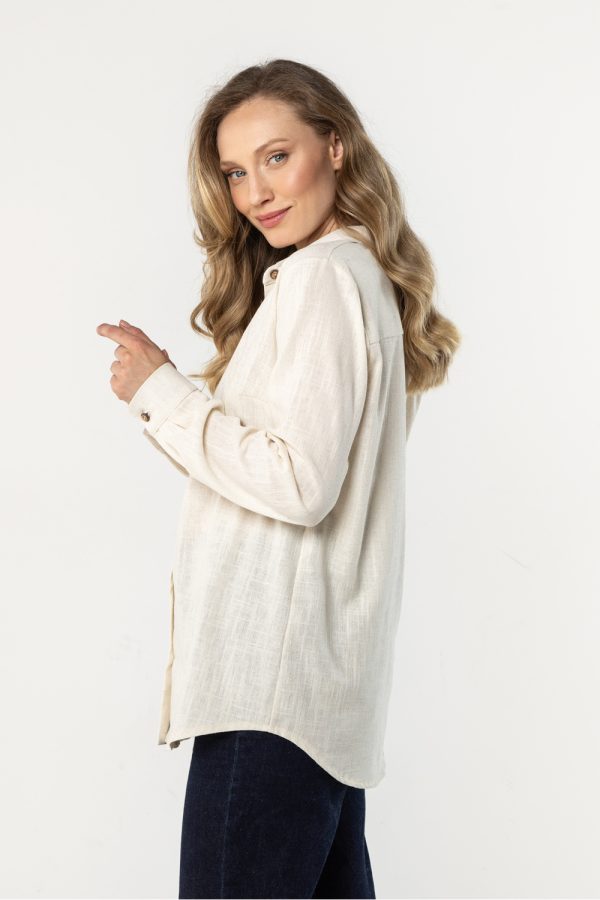Beige Long Sleeve Shirt in Shirts For Women with Len and Viscose
