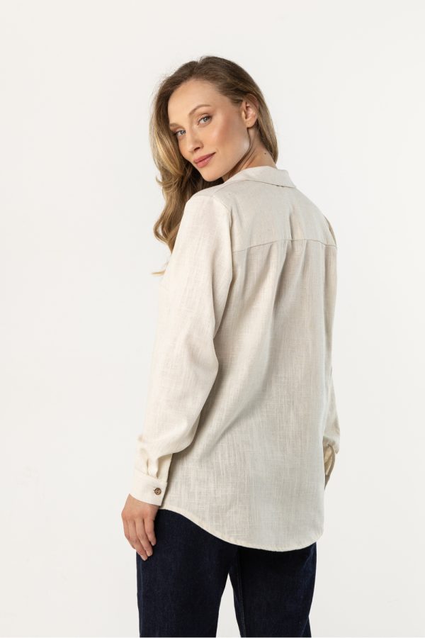 Beige Long Sleeve Shirt in Shirts For Women with Len and Viscose