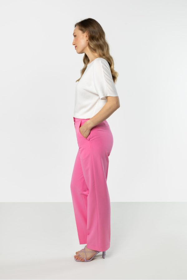 Pink Women Trousers in Pants, Trousers, Shorts with Spandex, Polyester and Viscose