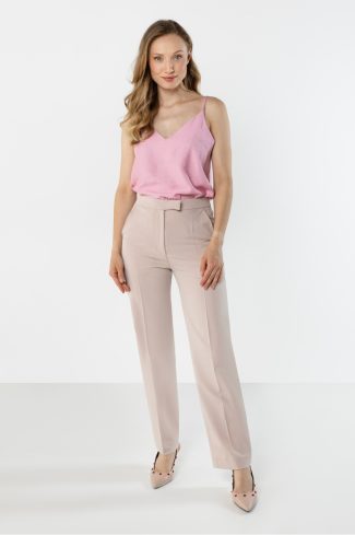 Beige Women Trousers in Pants, Trousers, Shorts with Spandex, Polyester and Viscose