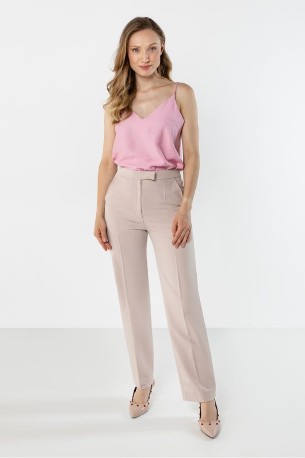 Beige Women Trousers in Pants, Trousers, Shorts with Spandex, Polyester and Viscose