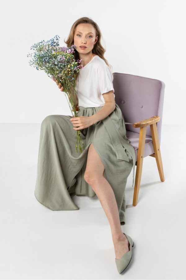 Green Long Skirt in Skirts with Nylon and Rayon