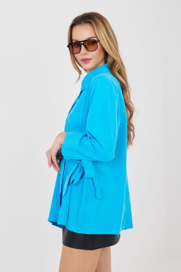 Blue Long Sleeve Shirt in Shirts For Women with Cotton and Spandex