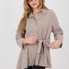 Beige Long Sleeve Shirt in Shirts For Women with Cotton and Spandex