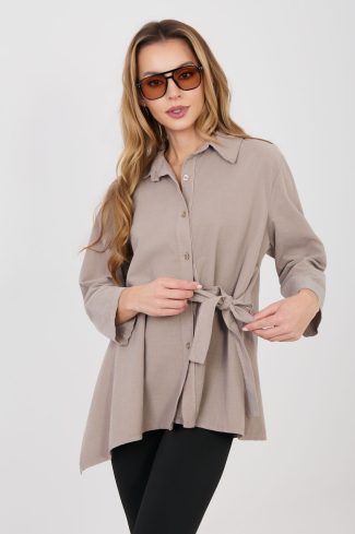 Beige Long Sleeve Shirt in Shirts For Women with Cotton and Spandex