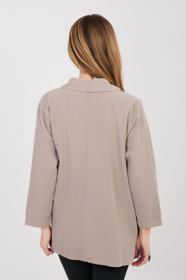 Beige Long Sleeve Shirt in Shirts For Women with Cotton and Spandex