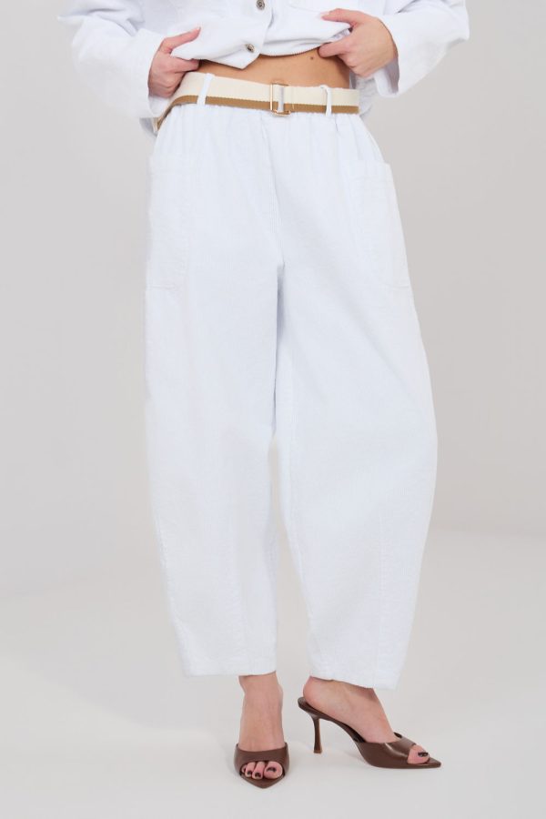White Corduroy Trousers in Pants, Trousers, Shorts with Cotton and Spandex