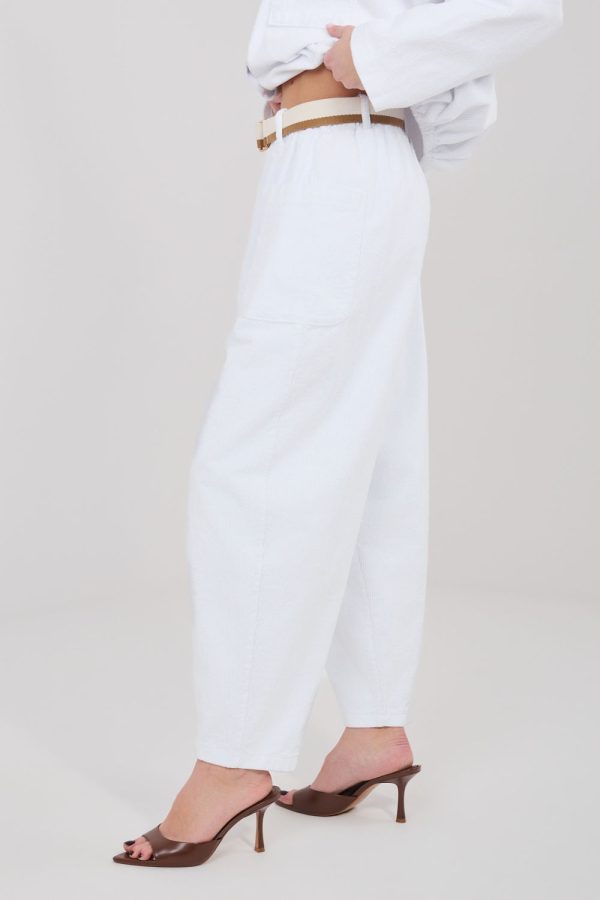 White Corduroy Trousers in Pants, Trousers, Shorts with Cotton and Spandex