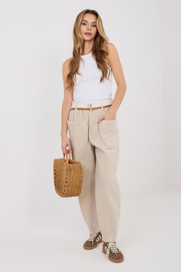 Beige Corduroy Trousers in Pants, Trousers, Shorts with Cotton and Spandex