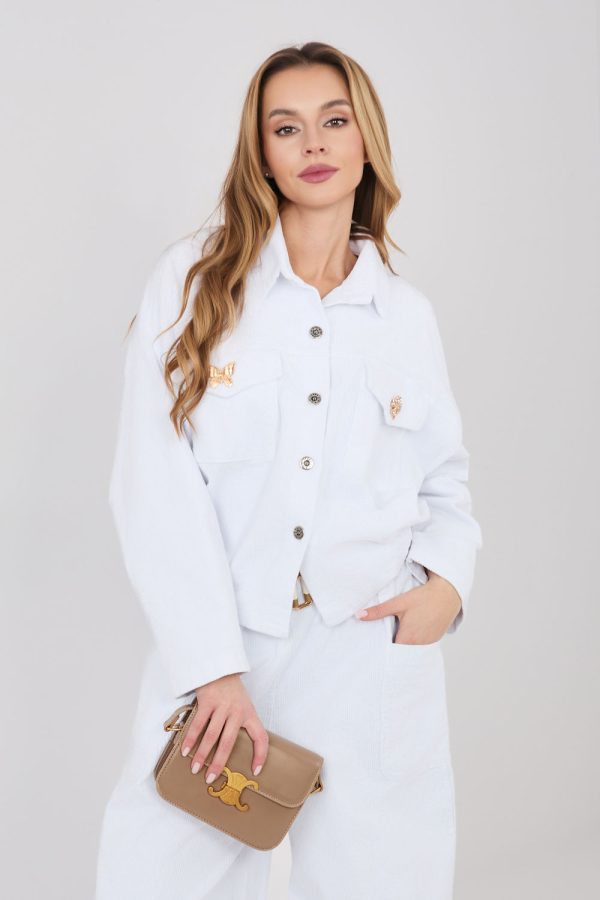 White Corduroy Jacket in Women`s Coats, Jackets with Cotton and Spandex