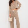 Beige Set in Pants, Trousers, Shorts with Spandex, Polyester and Viscose