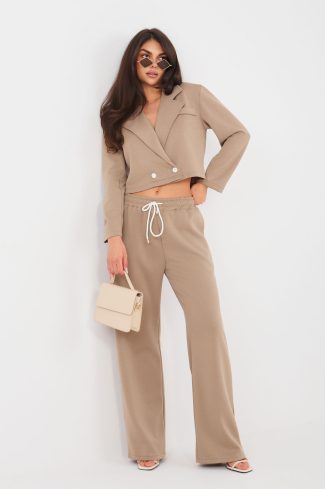 Beige Set in Pants, Trousers, Shorts with Spandex, Polyester and Viscose