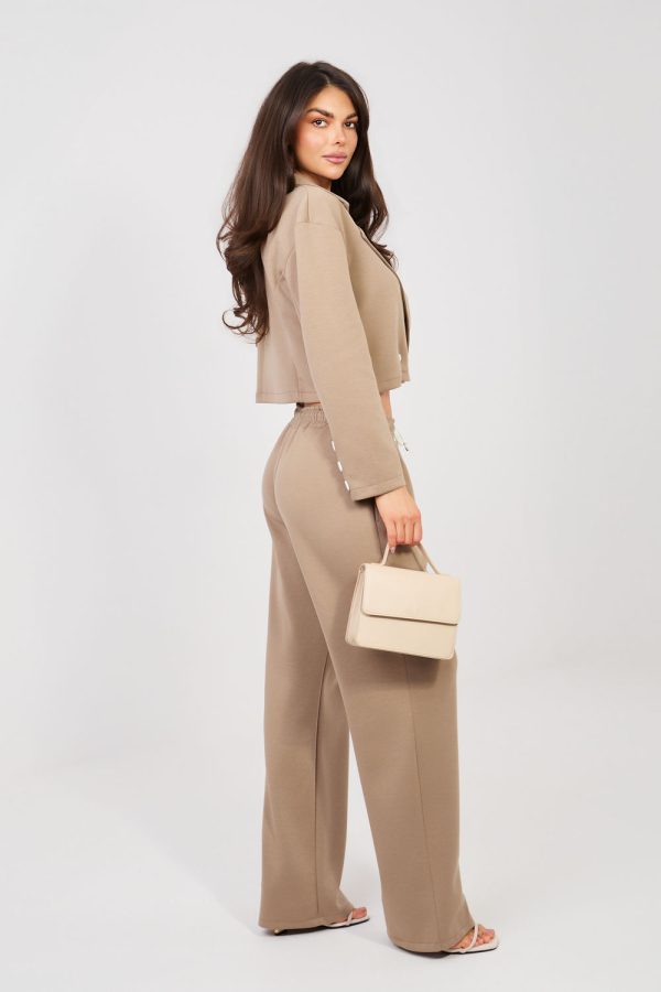 Beige Set in Pants, Trousers, Shorts with Spandex, Polyester and Viscose