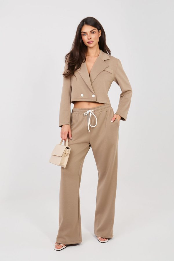 Beige Set in Pants, Trousers, Shorts with Spandex, Polyester and Viscose