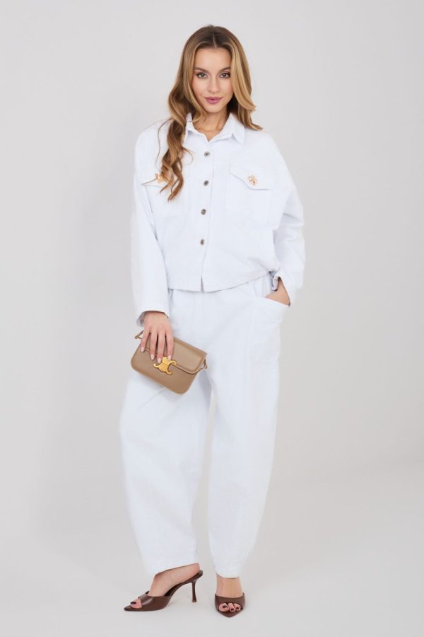 White Corduroy Trousers in Pants, Trousers, Shorts with Cotton and Spandex