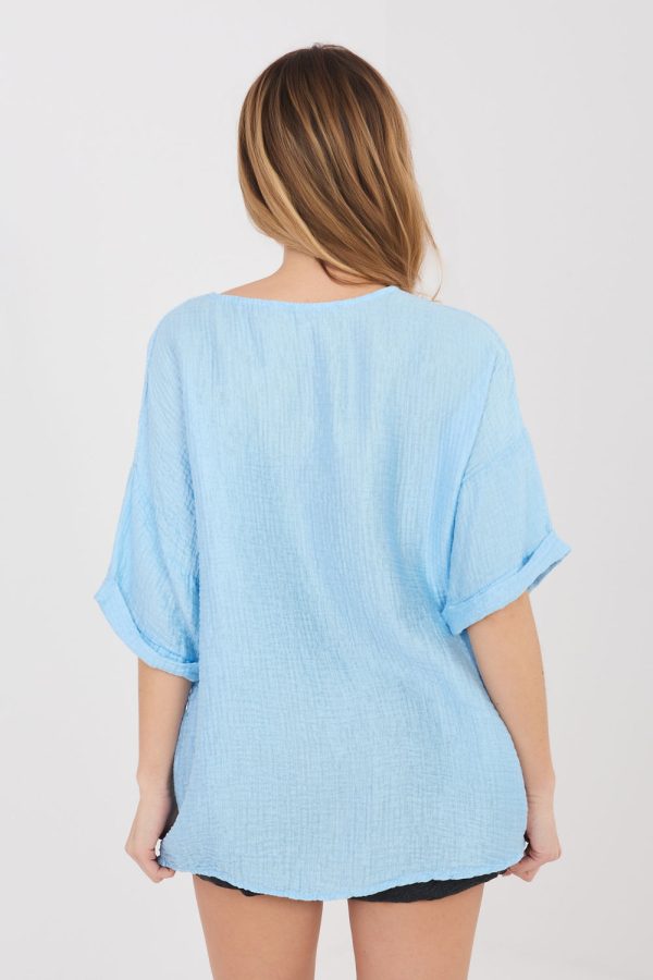 Blue Short Sleeve Shirt in Shirts For Women with Nylon and Viscose