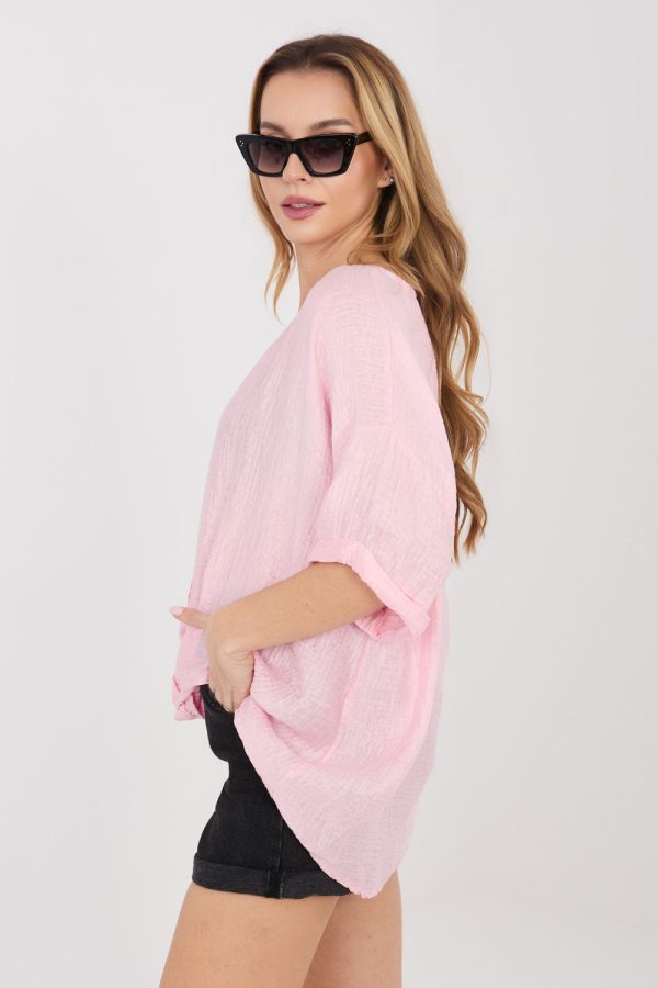 Pink Short Sleeve Shirt in Shirts For Women with Nylon and Viscose