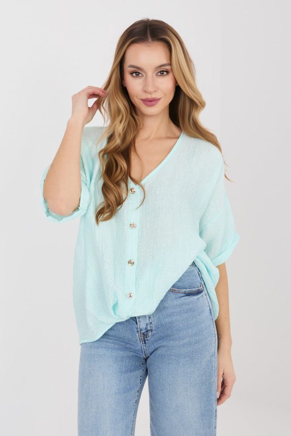 Green Short Sleeve Shirt in Shirts For Women with Nylon and Viscose