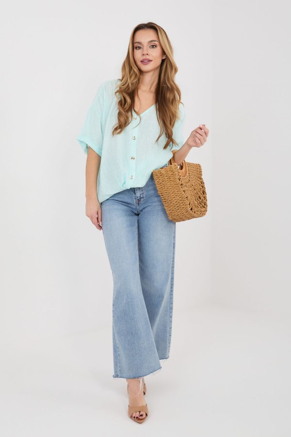 Green Short Sleeve Shirt in Shirts For Women with Nylon and Viscose