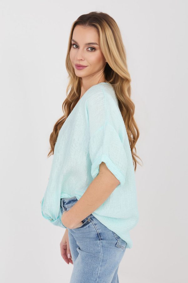 Green Short Sleeve Shirt in Shirts For Women with Nylon and Viscose