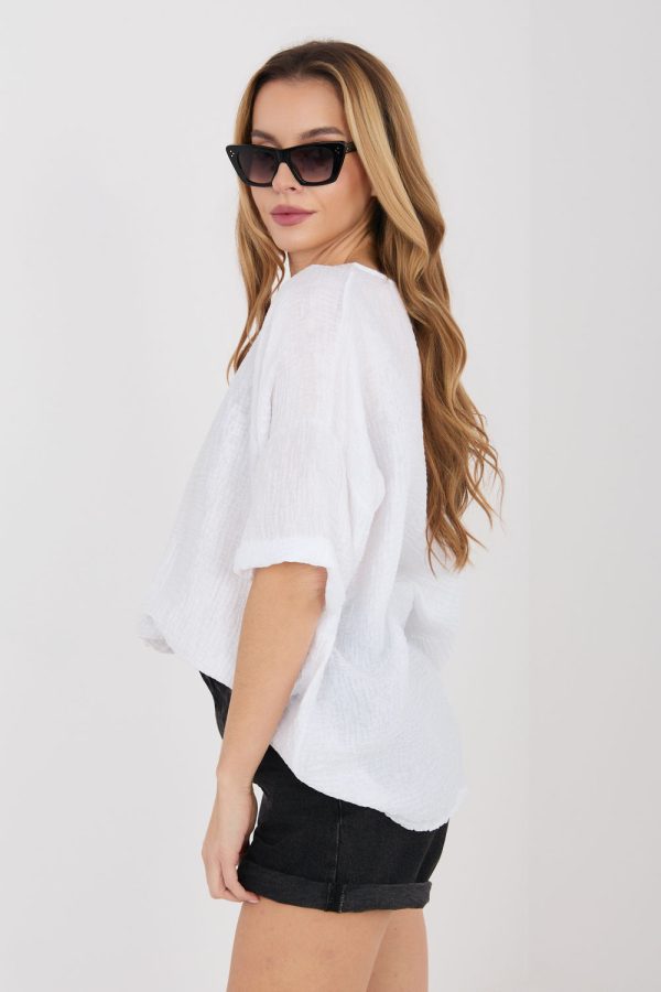 White Short Sleeve Shirt in Shirts For Women with Nylon and Viscose