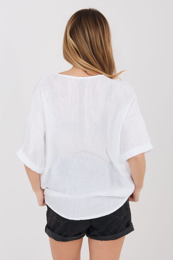 White Short Sleeve Shirt in Shirts For Women with Nylon and Viscose