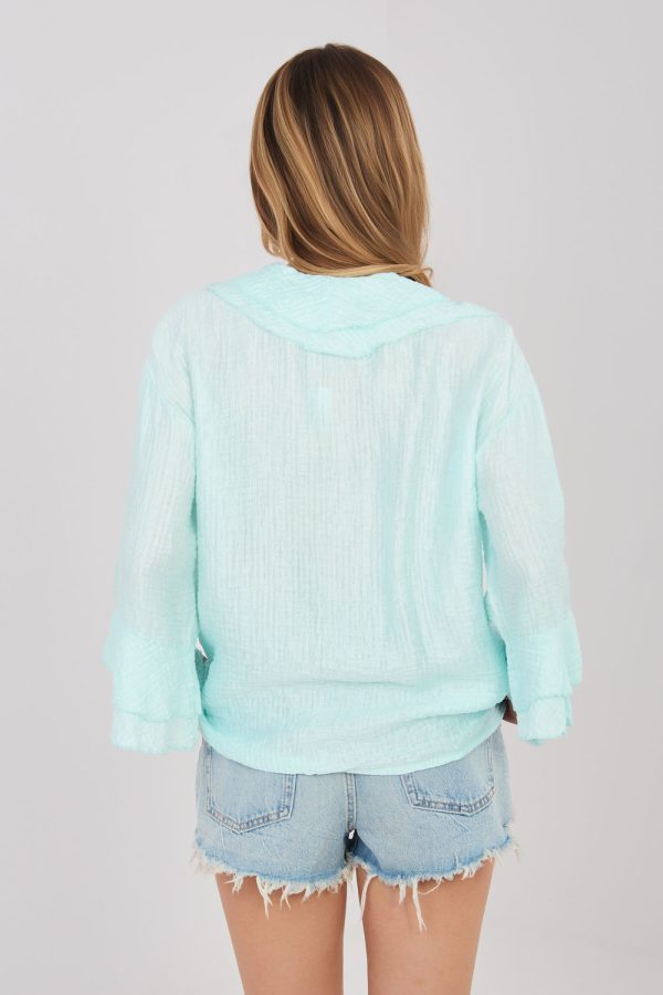Green Long Sleeve Shirt in Shirts For Women with Nylon and Viscose