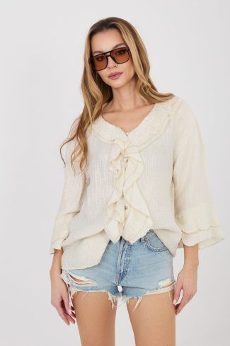 Beige Long Sleeve Shirt in Shirts For Women with Nylon and Viscose