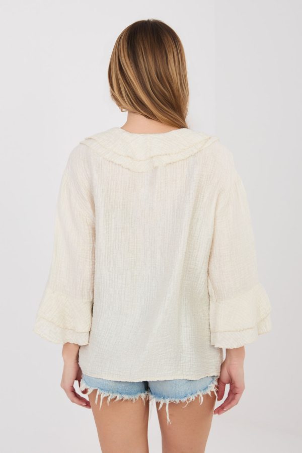 Beige Long Sleeve Shirt in Shirts For Women with Nylon and Viscose