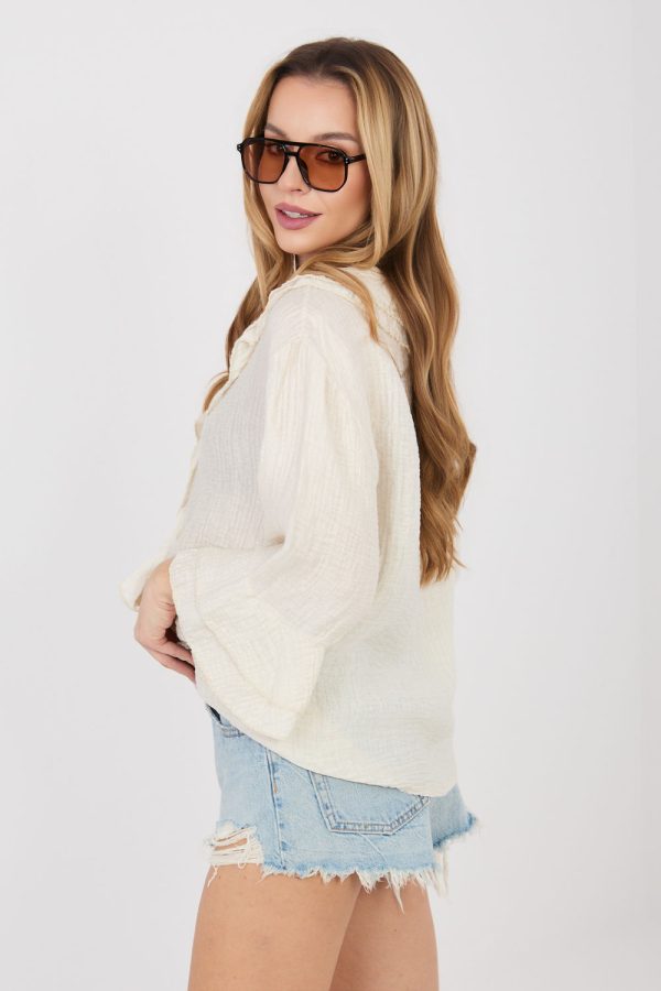 Beige Long Sleeve Shirt in Shirts For Women with Nylon and Viscose