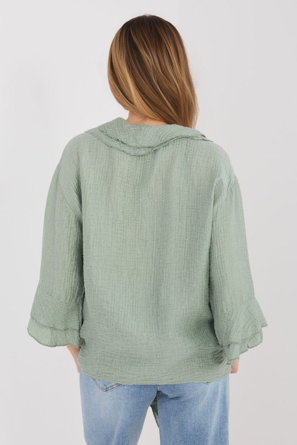 Green Long Sleeve Shirt in Shirts For Women with Nylon and Viscose