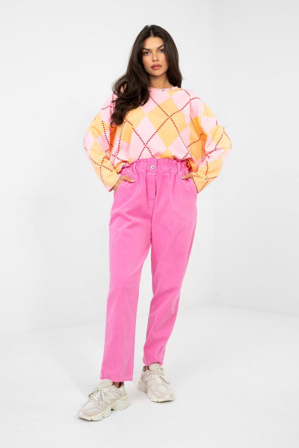 Pink Corduroy Trousers in Pants, Trousers, Shorts with Cotton and Spandex