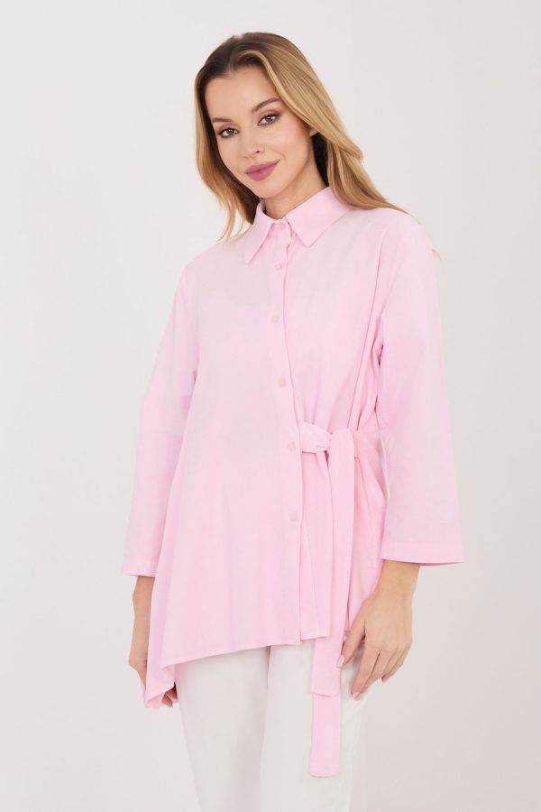 Pink Long Sleeve Shirt in Shirts For Women with Cotton and Spandex
