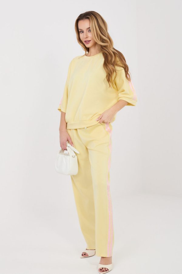 Yellow Set in Pants, Trousers, Shorts with Spandex, Polyester and Viscose