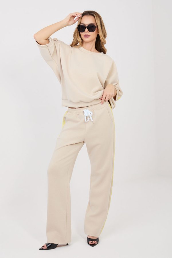 Beige Set in Pants, Trousers, Shorts with Spandex, Polyester and Viscose