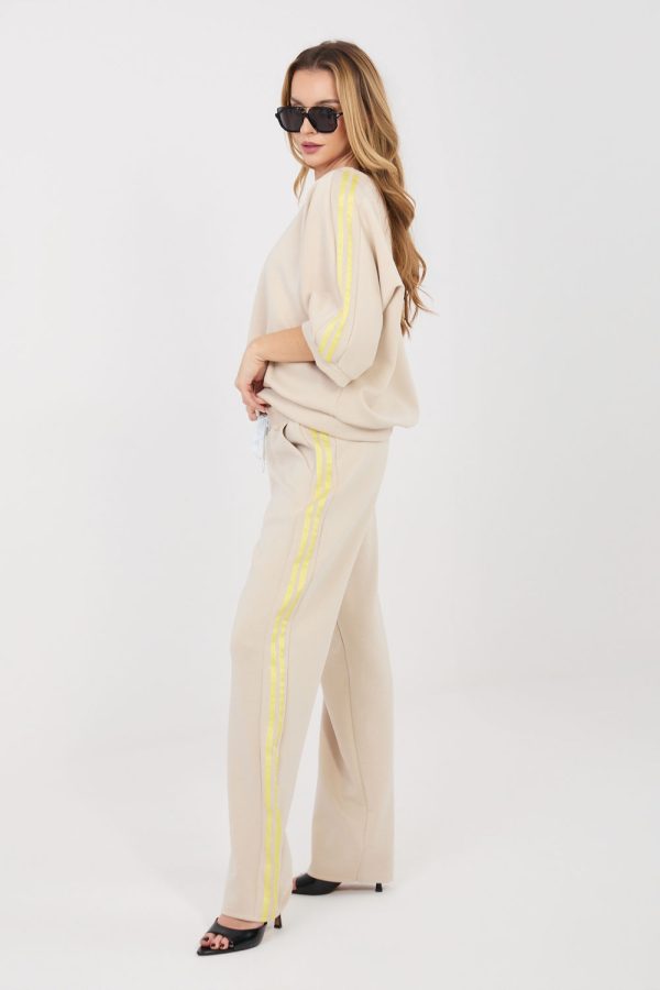 Beige Set in Pants, Trousers, Shorts with Spandex, Polyester and Viscose