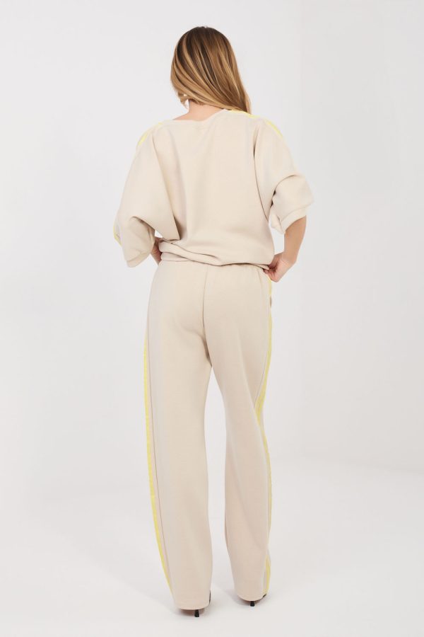 Beige Set in Pants, Trousers, Shorts with Spandex, Polyester and Viscose