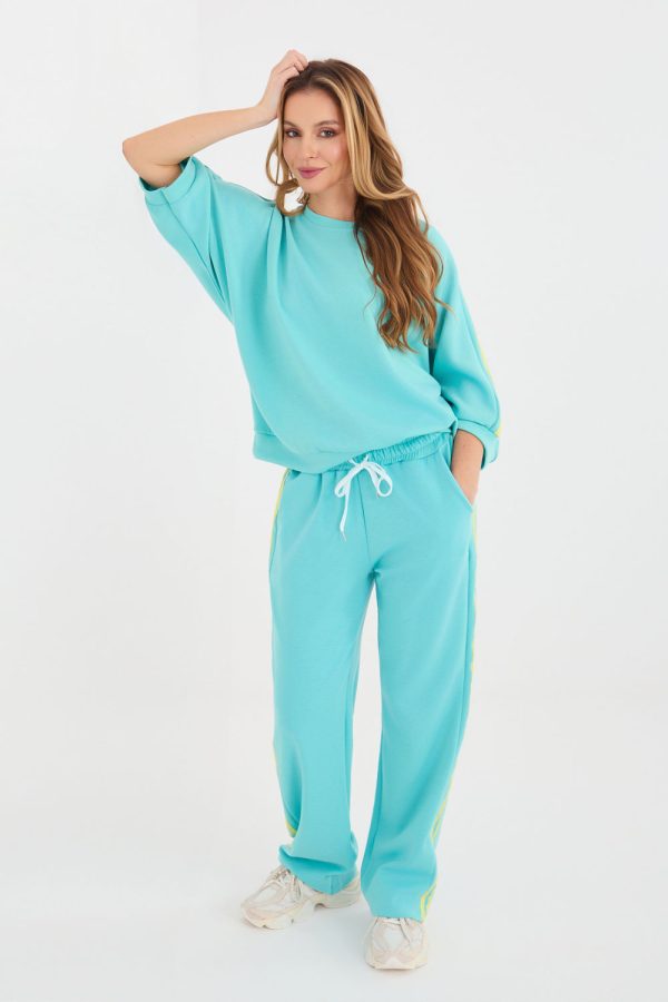 Blue Set in Pants, Trousers, Shorts with Spandex, Polyester and Viscose