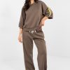 Brown Set in Pants, Trousers, Shorts with Spandex, Polyester and Viscose