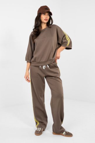 Brown Set in Pants, Trousers, Shorts with Spandex, Polyester and Viscose