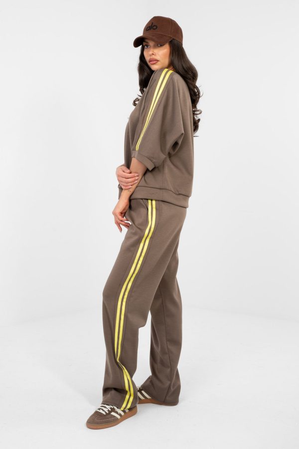 Brown Set in Pants, Trousers, Shorts with Spandex, Polyester and Viscose