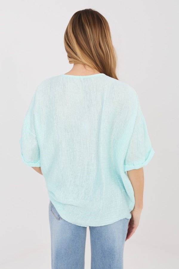 Green Short Sleeve Shirt in Shirts For Women with Nylon and Viscose