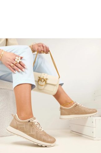 Beige Sport Shoes in Women`s Athletic Shoes, Trainers, Sneakers with Fabric, Footbed and Sole Height