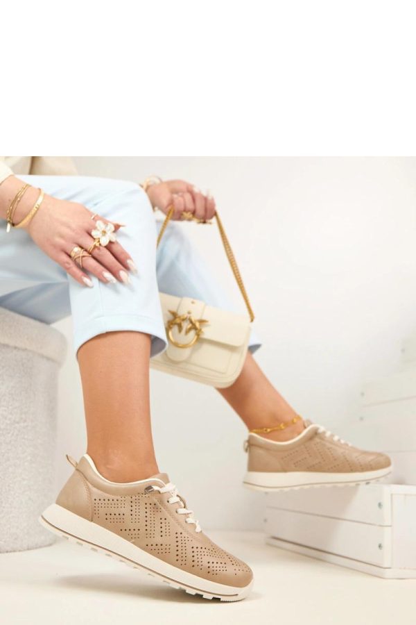Beige Sport Shoes in Women`s Athletic Shoes, Trainers, Sneakers with Fabric, Footbed and Sole Height