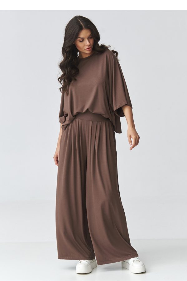 Brown Set in Pants, Trousers, Shorts with Spandex and Viscose