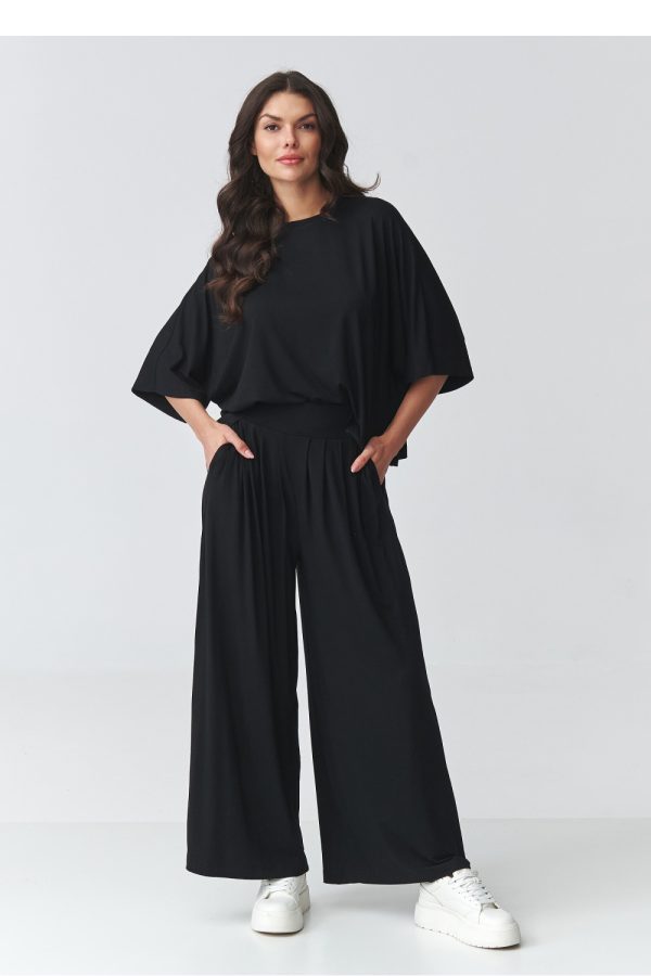 Black Set in Pants, Trousers, Shorts with Spandex and Viscose