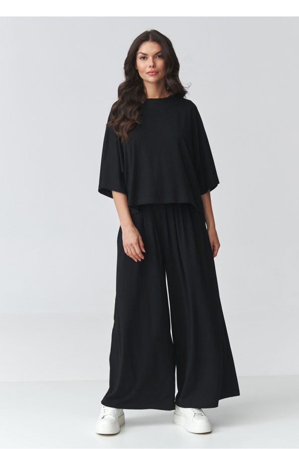 Black Set in Pants, Trousers, Shorts with Spandex and Viscose