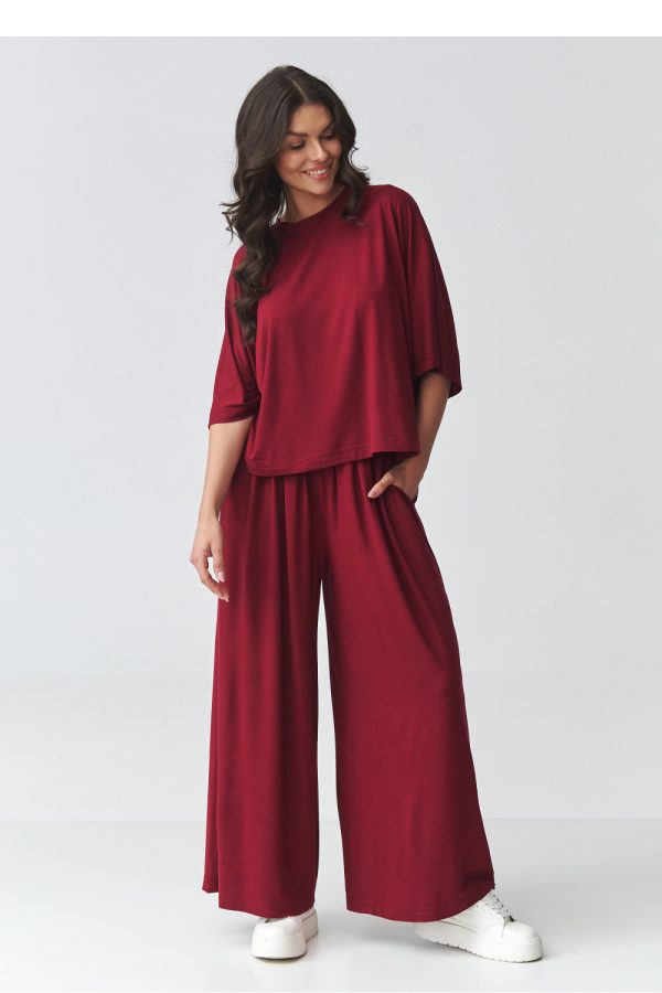 Red Set in Pants, Trousers, Shorts with Spandex and Viscose