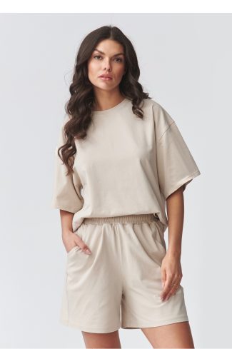 Beige Set in Pants, Trousers, Shorts with Cotton and Spandex
