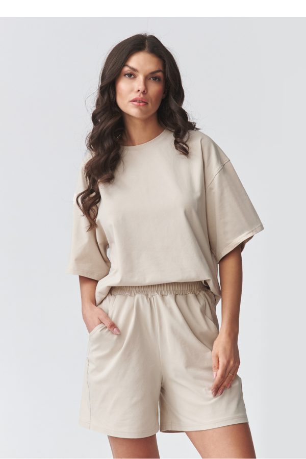 Beige Set in Pants, Trousers, Shorts with Cotton and Spandex